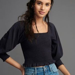 Anthropologie Pilcro Ginny Smocked Crop Top